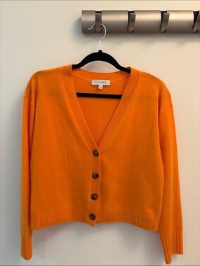 INTERMIX Bright Orange 100% Cashmere V-Neck Button Sweater